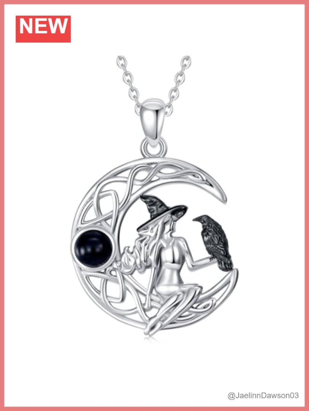 925 Sterling Silver Witch Raven Celtic Knot Moon Pendant Necklace Gothic Jewelry